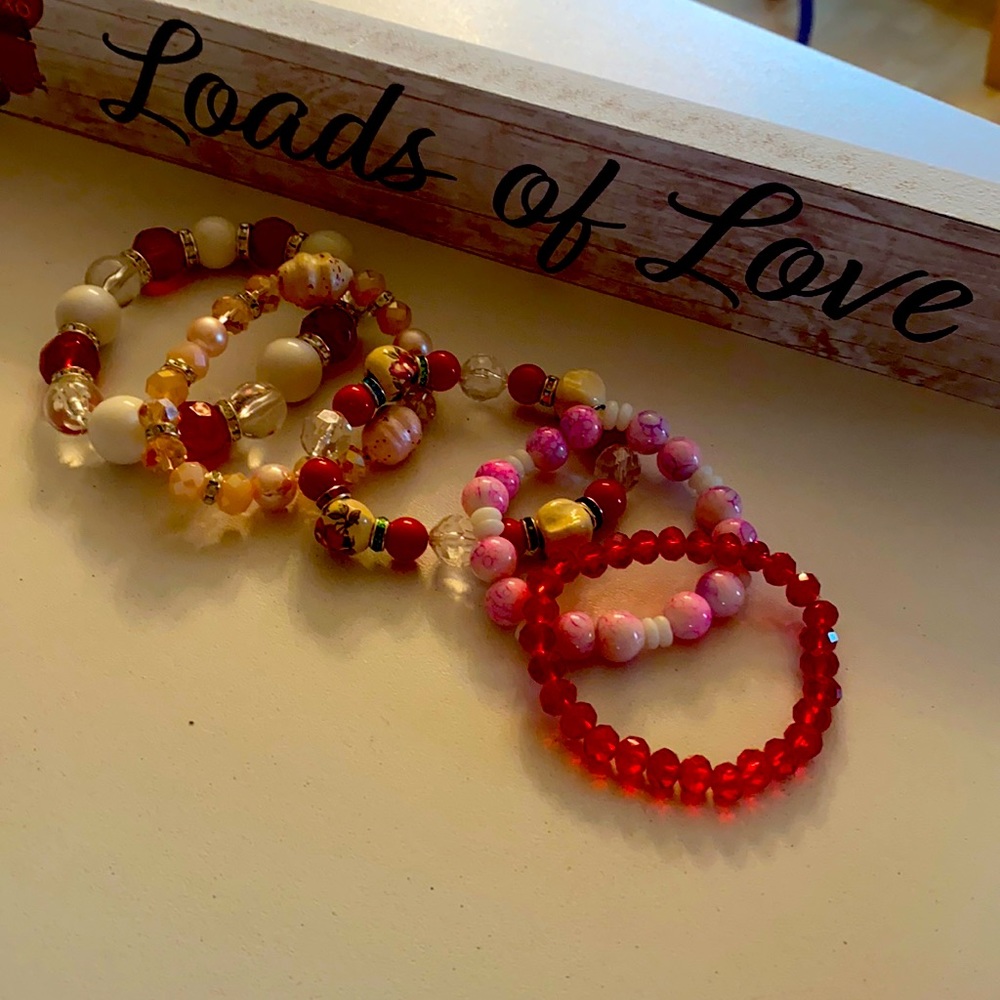 Valentine bracelets all beads and bangles. Five in lot